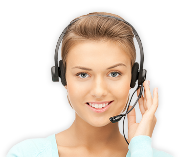 Customer support representative wearing a headset